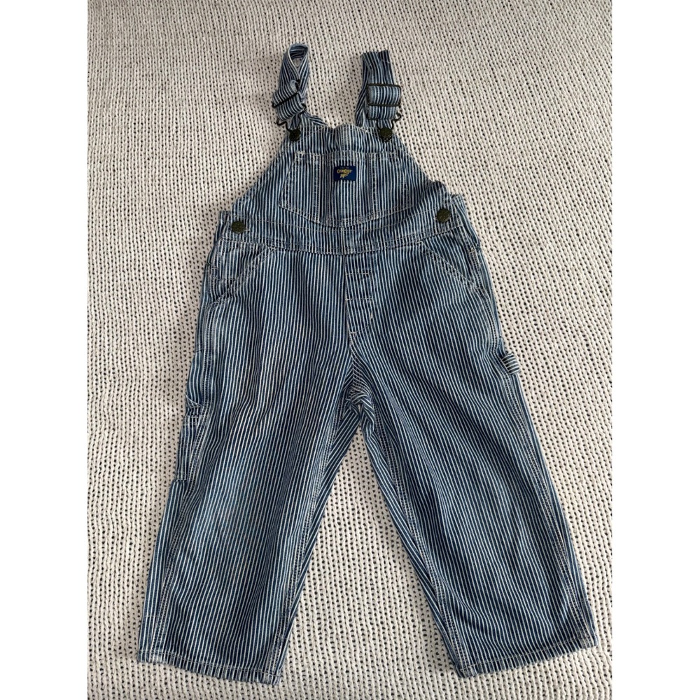 OshKosh B'gosh Kids 3T Hickory Stripe Blue White Denim Railroad Bib Overalls